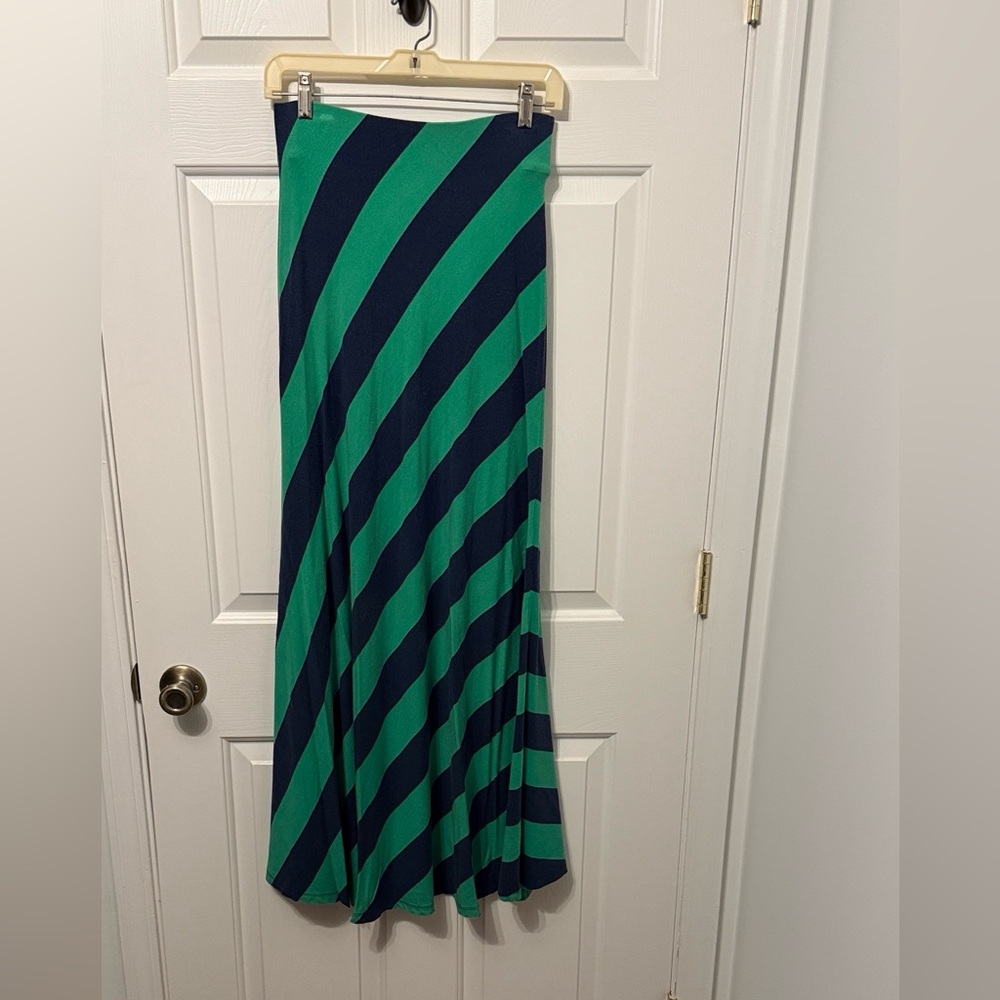Ann Taylor Green and Navy Striped Maxi Skirt